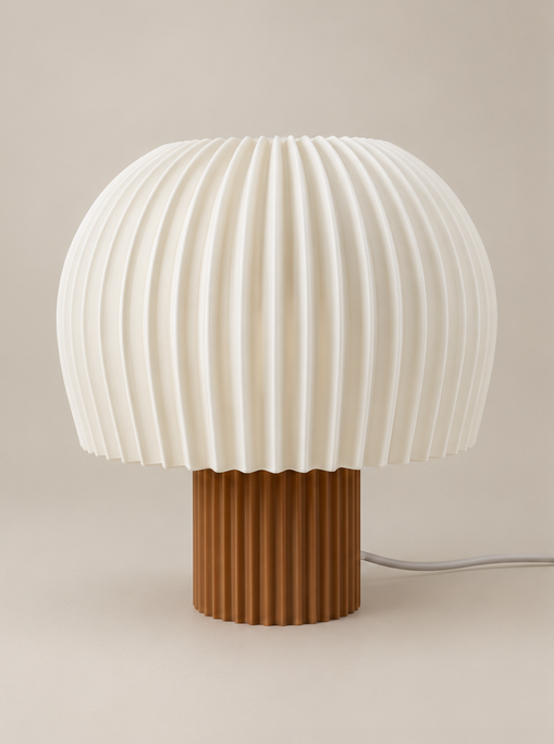 Candeeiro Mushi Lamp em formato de cogumelo, abajur branco e base castanha