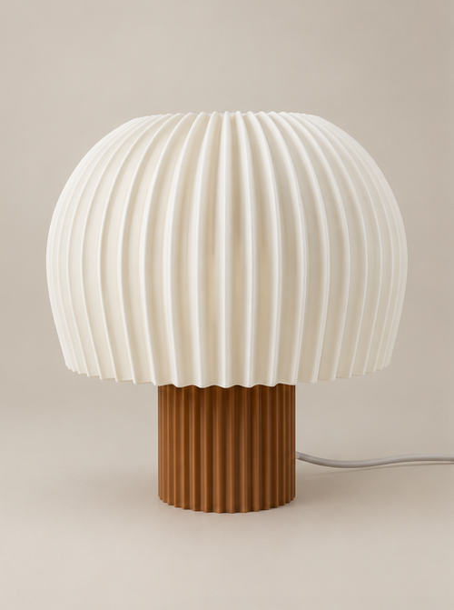 Candeeiro Mushi Lamp em formato de cogumelo, abajur branco e base castanha